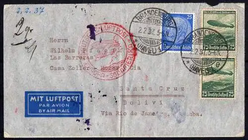 Deutsches Reich, Luftpostbrief nach Bolivien 1937 (Europa - Südamerika).