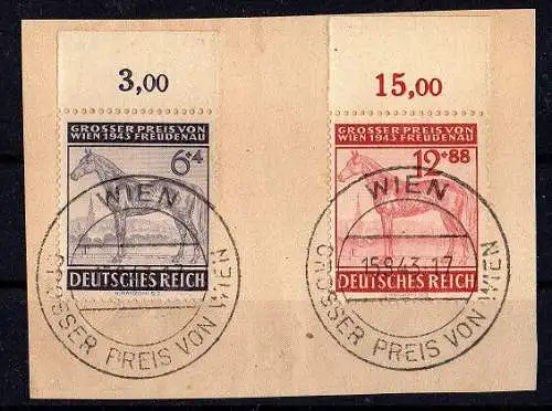 Deutsches Reich, Michel Nr. 857-858 gestempelt auf Briefstück mit Rand oben.