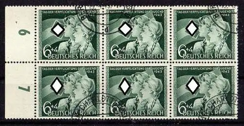 Deutsches Reich, 6 x Michel Nr. 843 mit Seitenrand gestempelt.