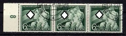 Deutsches Reich, 3 x Michel Nr. 843 gestempelt mit Seitenrand.