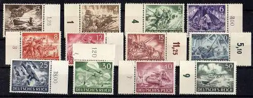 Deutsches Reich, Michel Nr. 831-842 kompl. Satz postfrisch mit Seitenrand.