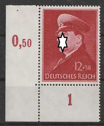 D. Reich, Mi. Nr. 772 x  BE ul. Eckrandstück , Gummifehler auf Rand, Fingerabdr.