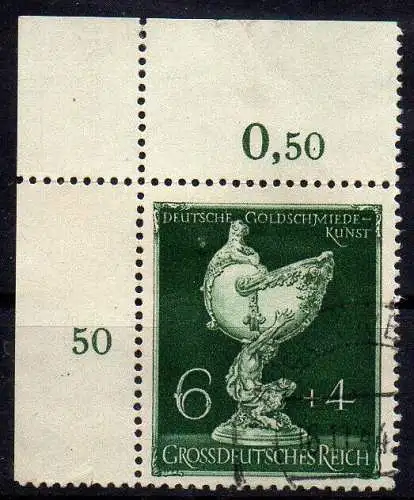 Deutsches Reich, Michel Nr. 902 Eckrand oben links gestempelt.