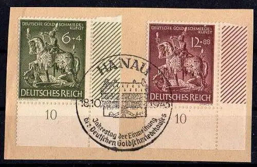 Deutsches Reich, Michel Nr. 860-861 Eckrand unten rechts auf Briefstück.