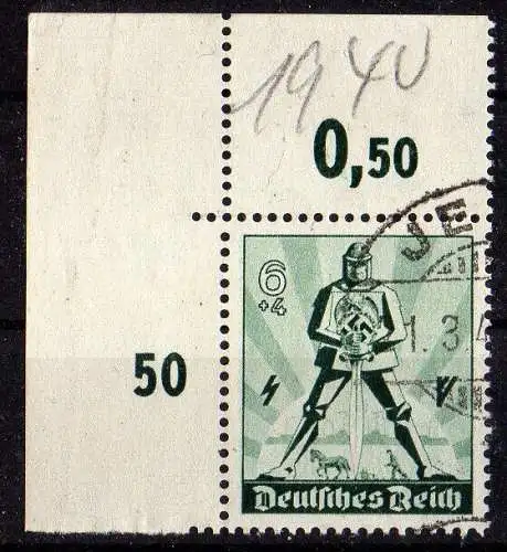 Deutsches Reich, Michel Nr. 745 Bogenecke o.l. gestempelt.