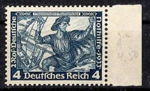 D. Reich, Mi. Nr. 500 B postfrisch geprüft BPP (A. Schlegel) mit Seitenrand.