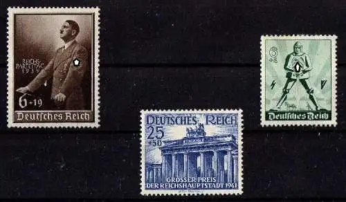 Deutsches Reich, Michel Nr. 701, 745 + 803 ungebraucht mit Falz.