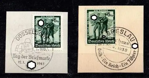 D. Reich, Michel Nr. 662-663 auf Briefstück mit Stempel Düsseldorf und Breslau.