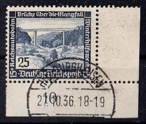 Deutsches Reich, Michel Nr. 641 y Eckrandstück (Eur), gestempelt.