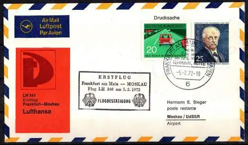 BRD, Erstflug Frankfurt a.M. - Moskau mit Flug LH 340 am 5.2.1972.