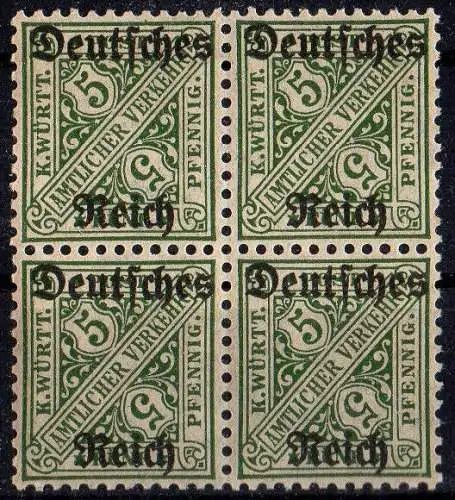 Deutsches Reich, Dienstmarke Michel Nr. 57 im 4er Block postfrisch.