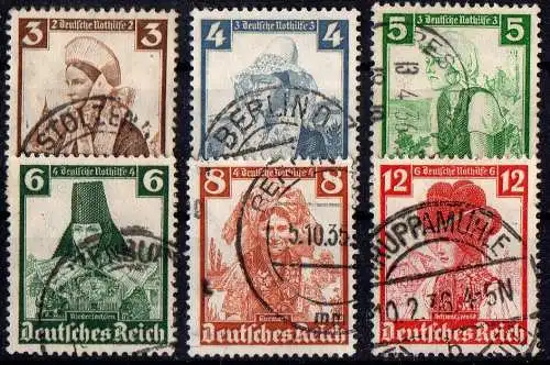 Deutsches Reich, Michel Nr. 588 - 593 (Teilsatz) gestempelt.