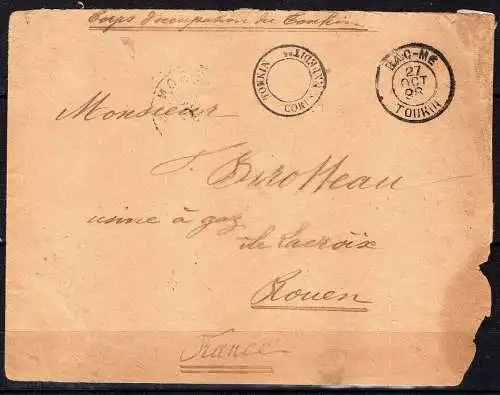 Brief von 1898 von Tonkin (Vietnam) nach Rouen (Frankreich).