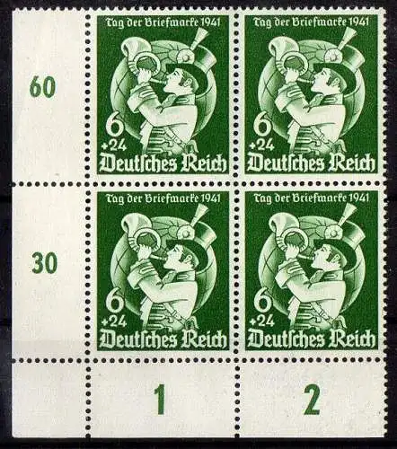 Deutsches Reich, Michel Nr. 762, 4er Block, Ecke unten lks., postfrisch.