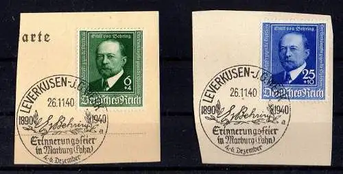 Deutsches Reich, Michel Nr. 760–761, mit Ersttagsstempel sehr sauber gestempelt.
