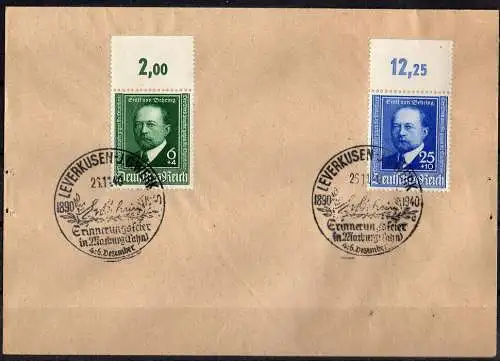 Deutsches Reich, Michel Nr. 760-761 (Emil von Behring) FDC Stempel 26.11.40.