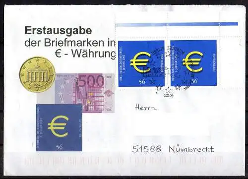 BRD, Mi. Nr. 2234 Eckrand o. r. Brief mit Ersttagsstempel Berlin 10.01.2002