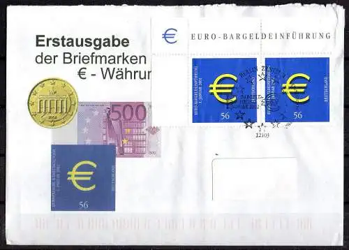 BRD, Mi. Nr. 2234 Eckrand o. l. Brief mit Ersttagsstempel Berlin 10.01.2002