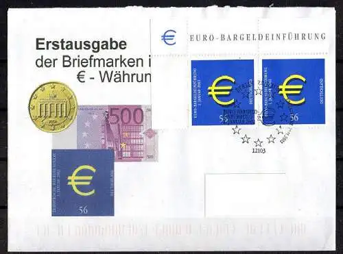 BRD, Mi. Nr. 2234 Eckrand o. l. Brief mit Ersttagsstempel Berlin 10.01.2002