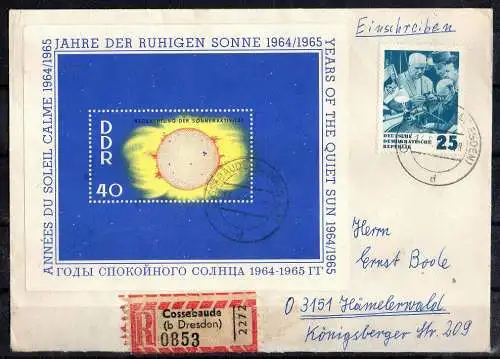 DDR Block 21, Einschreiben gestempelt, Jahr der ruhigen Sonne.