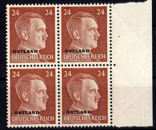 Ostland (Dt.Bes.2.WK.) Michel Nr. 12 im 4er Block mit Seitenrand postfrisch.