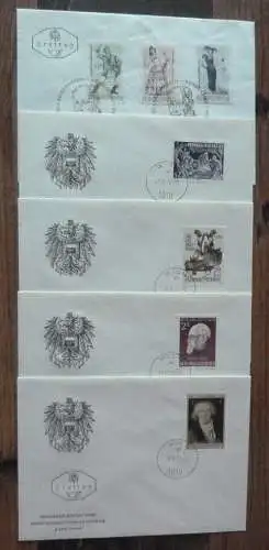 Österreich, 5 Stück verschiedene FDC Briefe aus 1970.