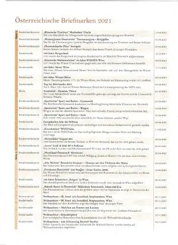 Österreich, Jahreszusammenstellung der Österr. Post 2021 postfrisch.