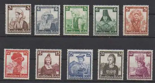 Deutsches Reich, Michel Nr. 588 - 597 ungebraucht mit Falz, Einzelwerte.