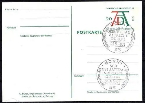 BRD, 5 Stück Sonderpostkarte Albrecht Dürer 1971 gestempelt.