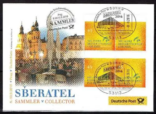 BRD. Briefmarkenmessebrief der deutschen Post 2016, Sberatel Prag Tschechien.