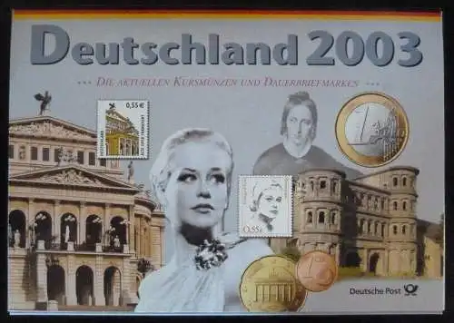 BRD 2003, die aktuellen Kursmünzen und Dauerbriefmarken + 50 Jahre Deutsche Mark