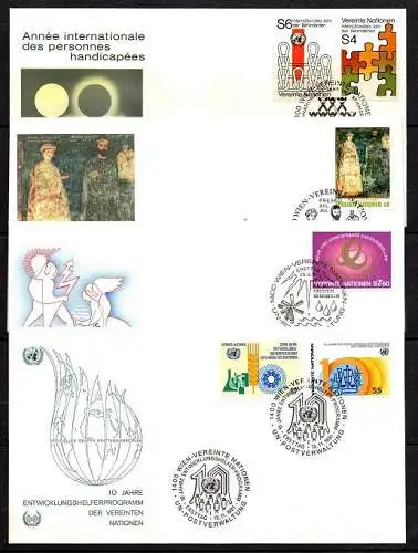Vereinten Nationen, 11 Ersttagsbriefe (1 x 1980, 5 x 1981, 5 x 1989).