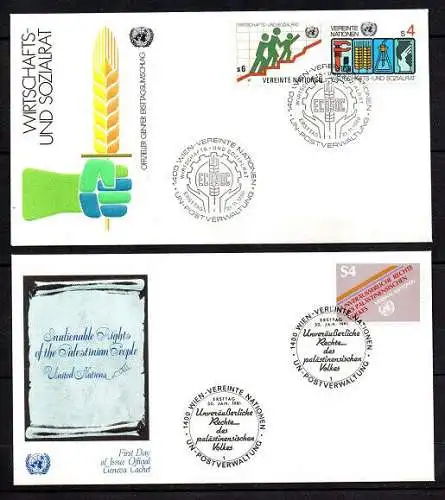 Vereinten Nationen, 11 Ersttagsbriefe (1 x 1980, 5 x 1981, 5 x 1989).