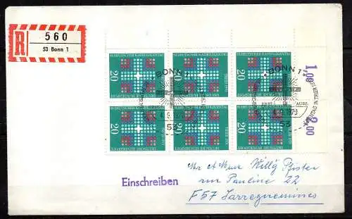 BRD, Michel Nr. 648 6er-Block  mit Eckrand und Ersttagsstempel (FDC).