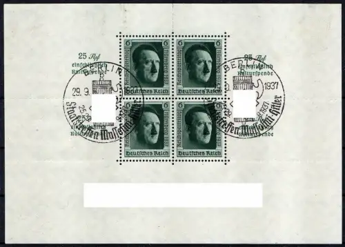 Deutsches Reich, Block 11 gestempelt Berlin 29.9.1937.