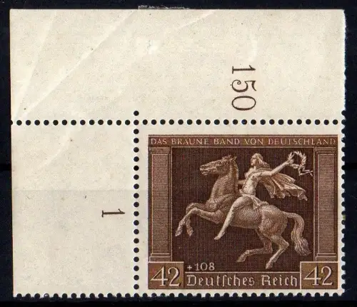 Deutsches Reich, Michel Nr. 671 Eckrandstück oben lks., ungebraucht mit Falz.