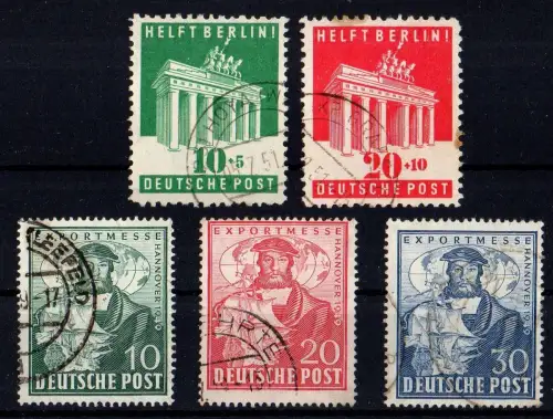Alliierte Besetzung (Amerik. + Britische Zone), Michel Nr. 101-105 gestempelt.