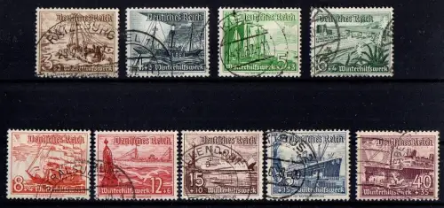 Deutsches Reich, Michel Nr.  651 - 659 gestempelt zur Auswahl.
