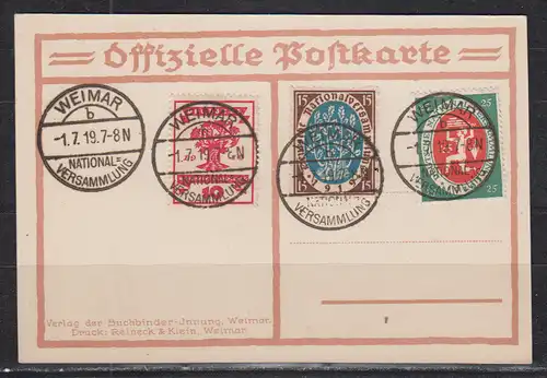 Deutsches Reich 1919 Nr 107 108 109 auf Ersttagskarte Ersttagssonderstempel Dt.Reich 107/09 Karte