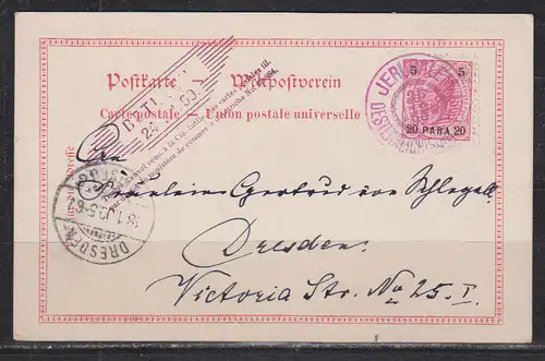 Österreich 1899 Nr 22 auf Karte Ansichtskarte ÖS-Levante 22 Karte