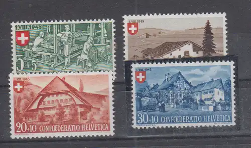 Schweiz 1945 Nr 460/63 mit 463 Plattenfehler III ** Postfrisch / ** Schweiz 460/63 **