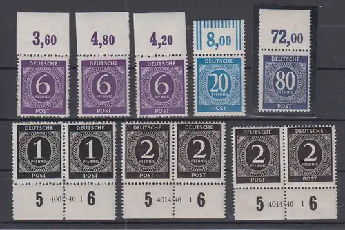 All. Bes. Gem.-Ausg. 1946 Nr 3x916 Platte ndgz ** u.a. Postfrisch / ** Kontrollrat 916 OR Pl. **