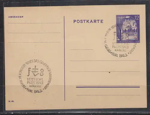 Generalgouvernement 1943 Nr GZS P 12 und 96/100 SSt Sonderstempel GG P 12+96/100 SSt