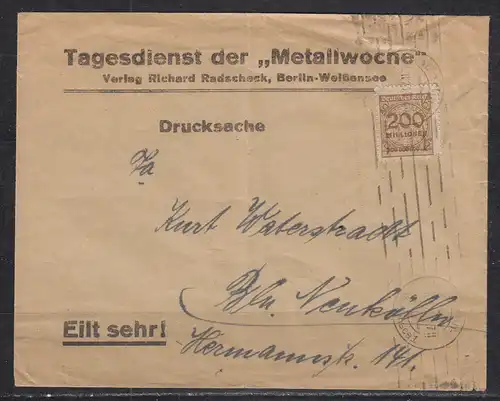 Deutsches Reich 1923 Nr 323B Abart HT Einzelfrankatur Brief Dt.Reich 323B-HT EF