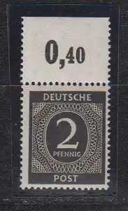 All. Bes. Gem.-Ausg. 1946 Nr 912b ** OR Platte dgz gpr Arge Postfrisch / ** Kontrollrat 912b ** OR Pl.dgz