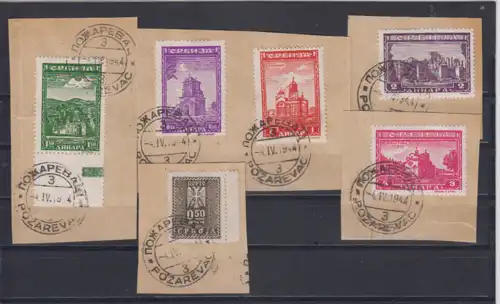 Bes. 2. Wk. Serbien 1944 Nr 71 72 74 75 77 + P 16 o Briefstück II.WK Serbien P 16 u.a o