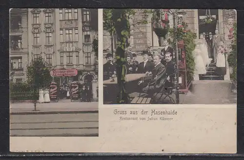 [Echtfotokarte farbig] Gruss aus der Hasenhaide/Restaurant von Julius Küssner. 