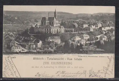 [Echtfotokarte schwarz/weiß] Altkirch-Totalansicht-Vue totale/ ZUR ERINNERUNG an den 26.Lehrertag in Altkirch am 2.Juli 1901. 
