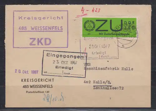 DDR 1966 Nr Dienst E für Zustellung 2x EF Brief DDR DE 2x EF