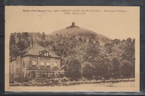 [Echtfotokarte schwarz/weiß] Hotel Pflixbourg, Propr.Emile Oberlin - Saint Gilles (Haut-Rhin) -Ruine des Pflixbourg Teleph Colmar 27-27. 